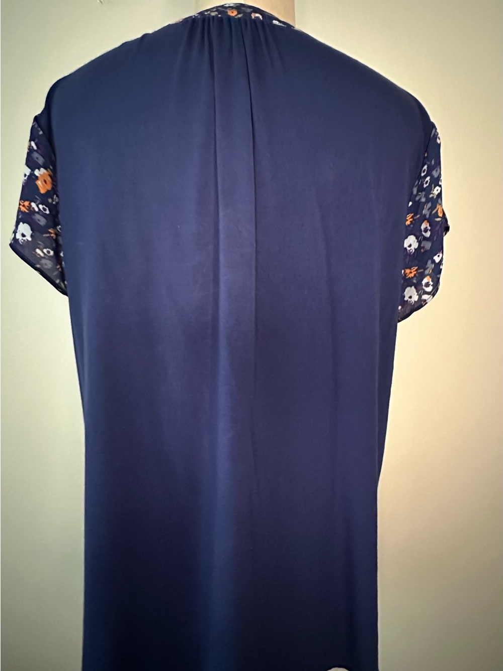 (2) Mixed media pullover tunic tops with cap sleeves: p2p 22” p2hem 24 1/2” - Picture 8 of 13